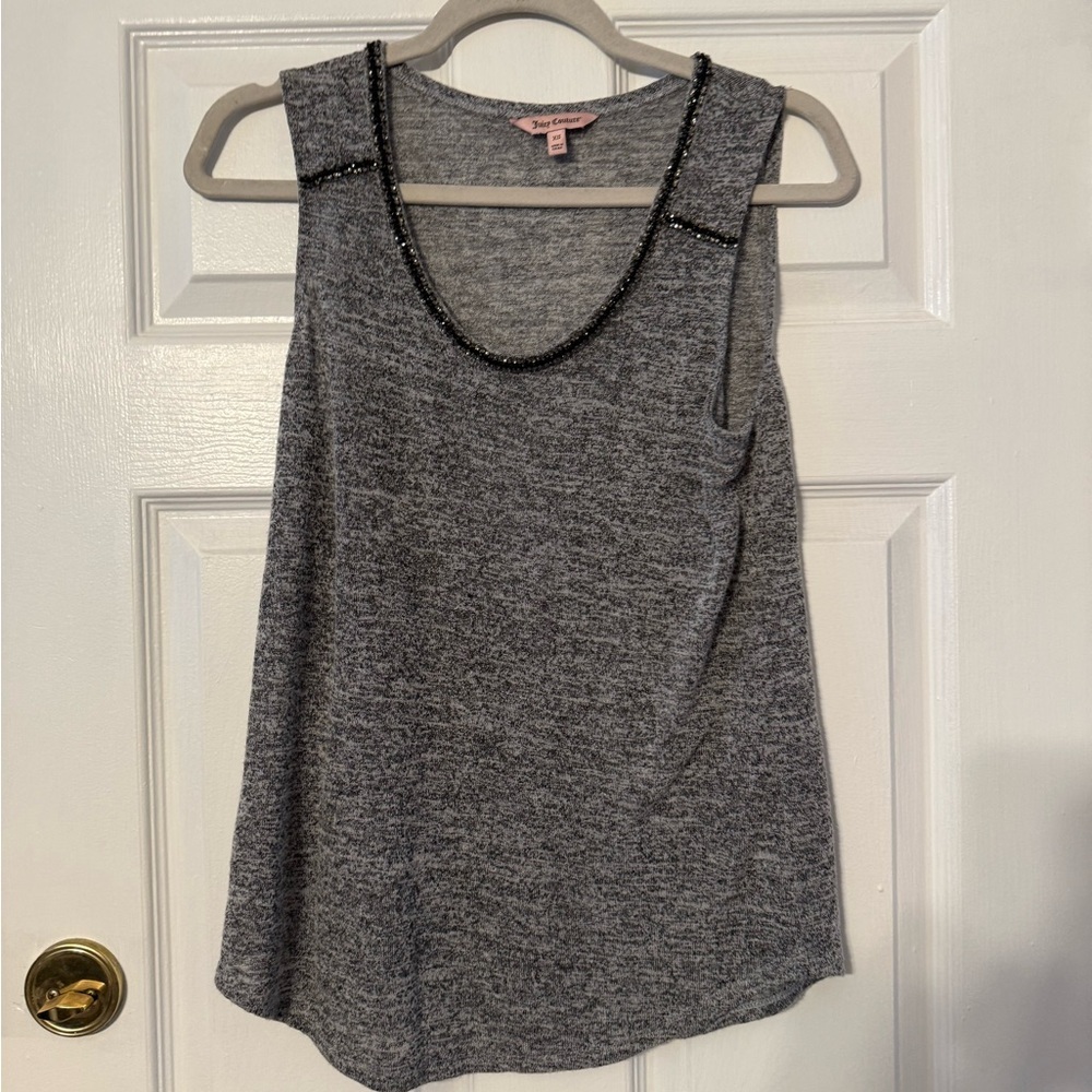 Juicy Couture Heather Gray Beaded Scoop Neck Tank